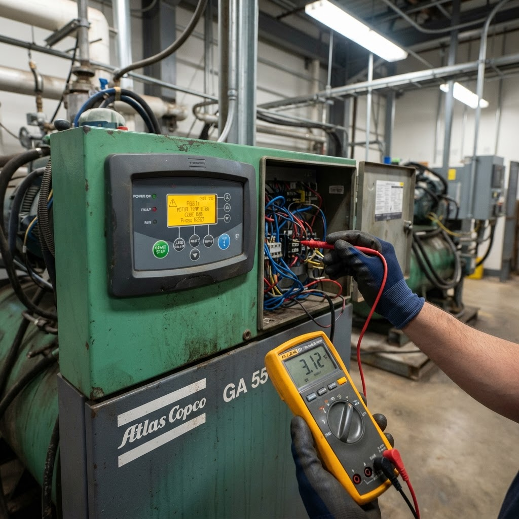 Riparazione Centralina Compressore a Vite — Elektronikon, Sigma Control, Airstation, MK5. Errore E:04, mancato avvio, corrosione scheda