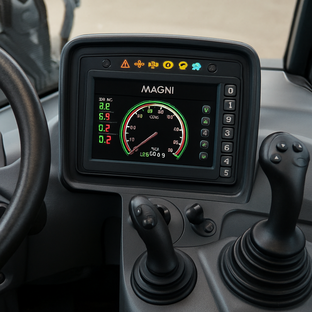 Kabina Magni RTH — LCD displej, diagnostika CAN bus, indikátor LMI