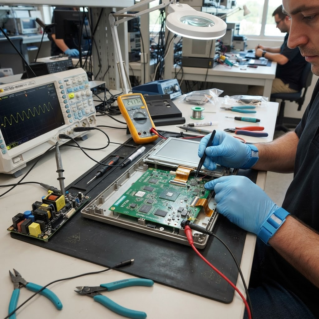 Reparatur von HMI-Panels — Siemens, Mitsubishi, Weintek, Schneider, Omron, Delta und 15 weitere Marken. Kein Touch, schwarzer Bildschirm, tot. Gliwice, Schlesien, ganz Polen.